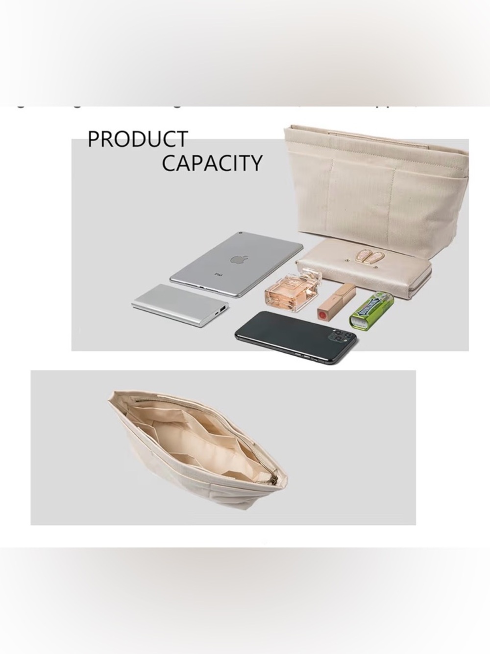 Canvas Tote Purse Organizer Insert - Cream Handbag Liner